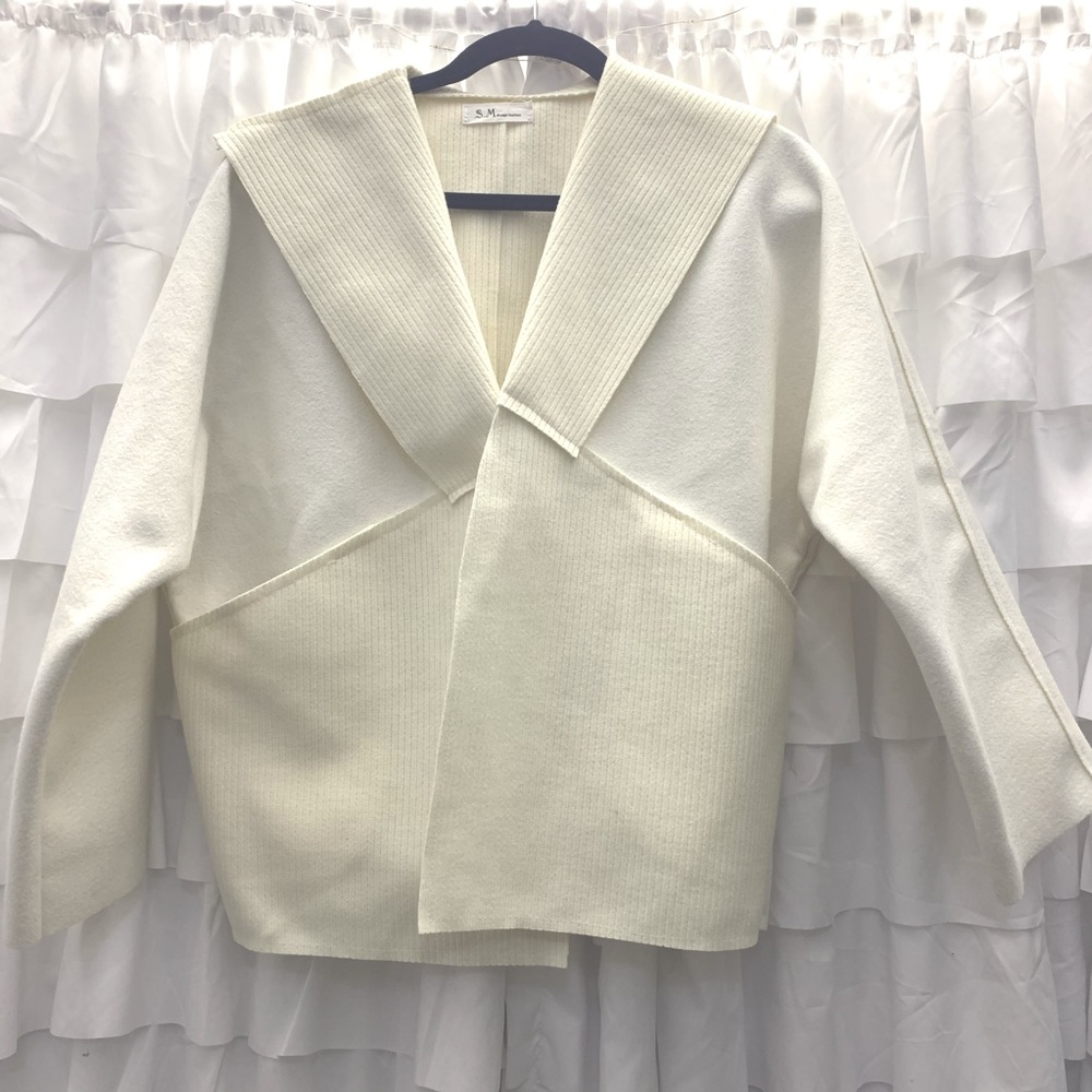 Ivory Knit Structured Ribbed Section Jacket M/L - image 1